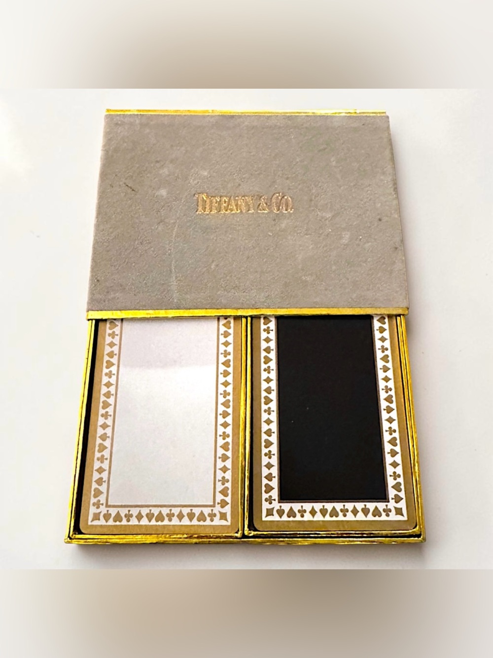 Tiffany & Co. Vintage Two-Pack Playing Cards in White & Black with Gold Trim